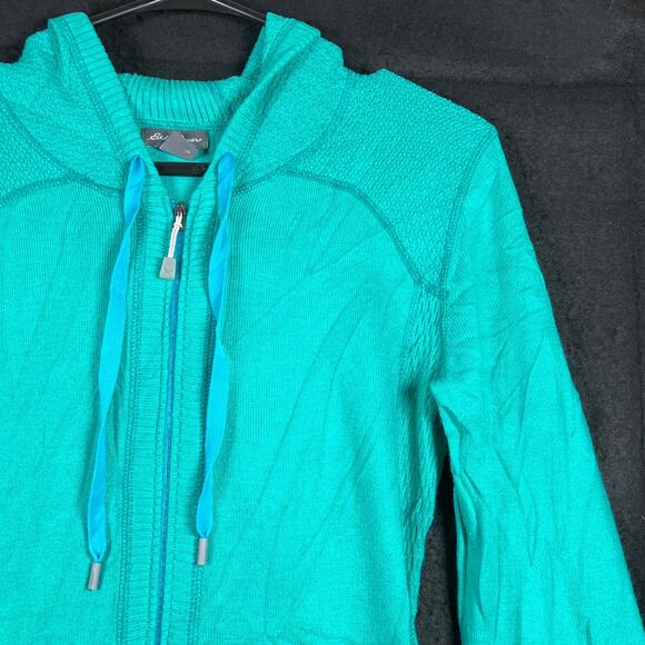 Eddie Bauer Womens Jacket Turquoise Full Zip Thumb Holes Hooded Stretch Small - Picture 5 of 12